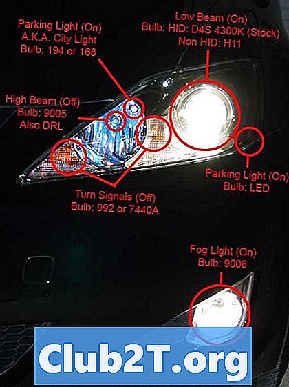 कार रिप्लेसमेंट लाइट बल्ब साइज गाइड - 2007 मज़्दा आरएक्स 8 विद एचआईडी